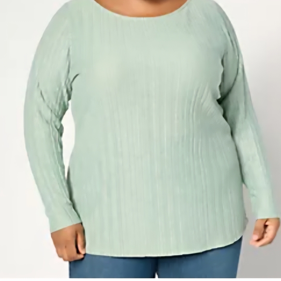 Tops - Light Sage Ribbed Long-Sleeve Knit Top